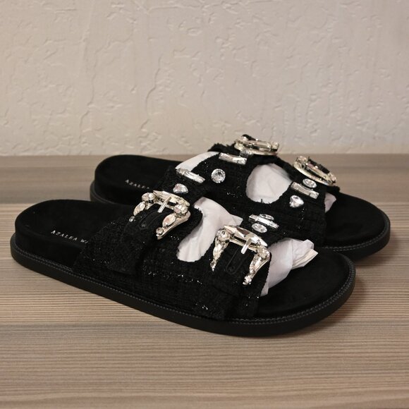 Azalea Wang Dontae-Black Flat Sandal - Picture 1 of 5